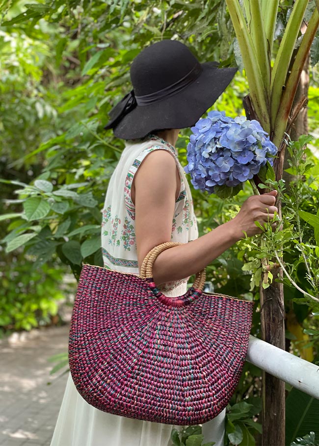 Water Hyacinth HandBag With Colorful Pompom/ Viettime Craft
